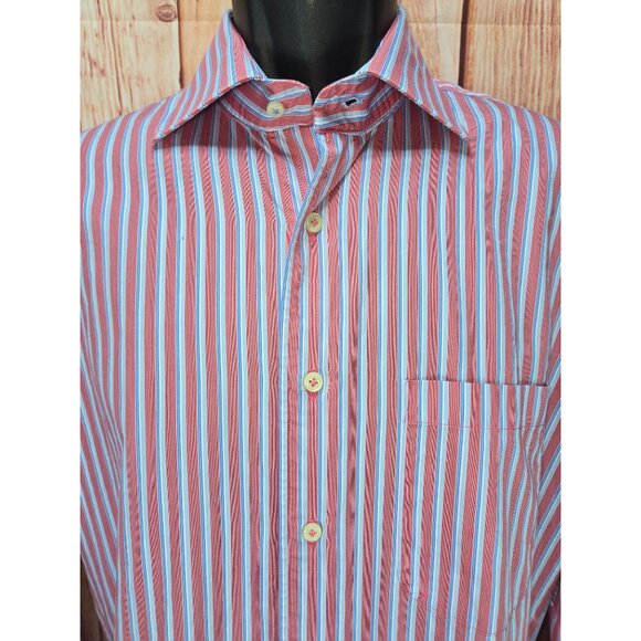 Peter Millar Pink Striped Cotton Long-Sleeve Dress Shirt Medium - Picture 3 of 6